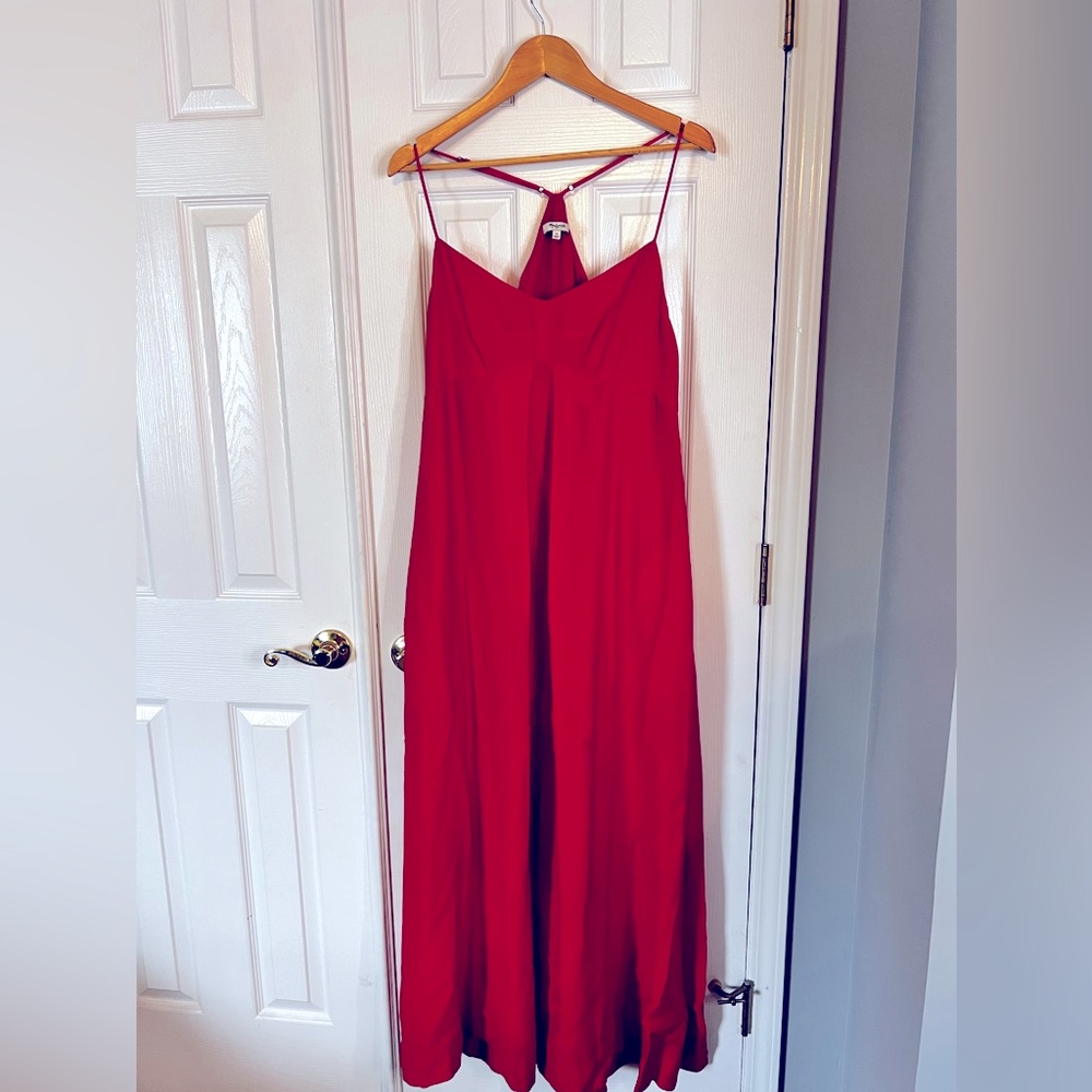 🍒 Madewell Cherry Red Halter Dress, Size 12